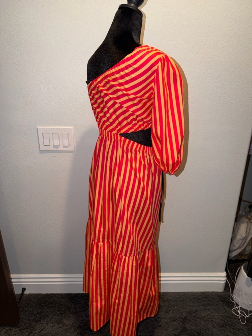 RACHEL Rachel Roy One-Shoulder Red and Yellow Striped Colorblock Maxi Dress - Picture 6 of 10